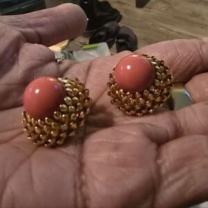 Stunning Vintage Coral Colored Textured Earrings